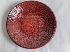 Kamakura-bori Lacquerware Confectionery Plate Peony Wood 21.7cm Round Bowl picture