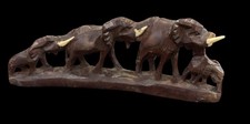 Vintage Hand Carved Wood Elephant Train Statue Sculpture 6” picture