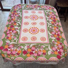 Vintage 60s 70s Flower Power & Cherries Terrycloth Beach Towel/Tablecloth 65x53” picture