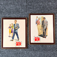 Vintage 1940s Campus Tags Mens Suit Fashion Store Display Sign Wood Plaque 12x10 picture