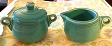 Fiestaware Turquoise Fiesta Creamer & Sugar Bowl EUC Tea Party Vintage picture