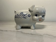 Vintage Corning Ware Cornflower Blue/White Ceramic Piggy Bank With Original Tag picture