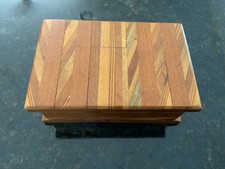 Vintage geometric wooden Parquet Jewelry/Trinket pine Box Folk Art  handmade picture