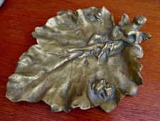 Vintage Art Nouveau Bronze/Brass Nymph Playing Mandolin w/Frogs on Leaf- HEAVY picture