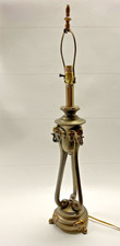 Vintage Hollywood Regency brass triple-elephant tripod table lamp picture