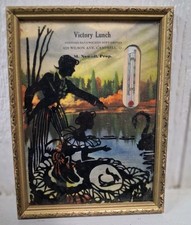 Vintage 1946 Thermometer & Calendar Reverse Painting Victory Lunch Campbell Ohio picture