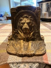 Antique Cast Iron Lion Head Bookends Pair Vintage Bronze Finish, Art Deco Style picture