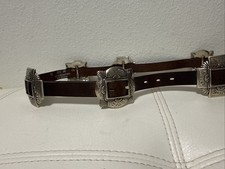 Vintage 1995 Large Chambers  #3001 28 Brown Top Grain Leather Concho Belt USA picture