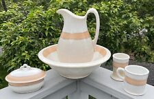 Antique Victorian 1870's Vanity Chamber Set Water Pitcher Bowl Mug Box Holder picture