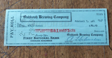1960's Oshkosh Brewing Company Beer Payroll Check picture