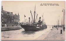 Vintage Saint-Nazaire France Cargo Ship Nouvelle Entrée Postcard c.1910s picture