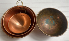 Vintage Copral Copper Whipping Mixing Bowls With Brass Thumb Ring Lot of 4 picture