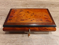 Reuge Swiss Music Box Burl Wood Mozart Boccherini Richter's Ghirardelli Key picture