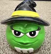 Green M&M Halloween Witch Candy/Cookie Jar By Galerie 6 1/2” Tall picture
