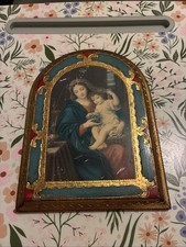 Vintage Italian Wood Wall Plaque Madonna Of The Grapes picture