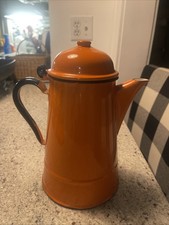 Vintage Orange Enamel Coffee Pot with Lid picture