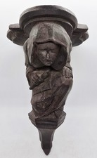 RARE Antique Plaster Pottery Monk Friar Wall Clock Shelf Architecture Figure  picture