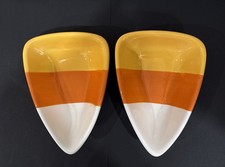 Halloween Fall Candy Corn Ceramic Serving Candy Bowls 7.5”x 5.5” Set Of 2 NEW picture