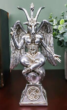 Antiqued Silver Finish Sabbatic Goat Idol Baphomet Pentagram Figurine 6.5