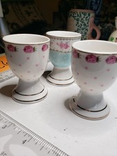 Set of 3 Grace's Teaware egg cups roses and dots picture