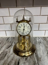 Vintage Kundo 400 Day Anniversary Clock Floral Dial Glass Dome Germany - Tested picture