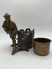 Antique Hunter Smoking Stand Match Holder Cold Painted Spelter Brass Insert 1900 picture