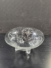 American Elegant Glass Footed Centerpiece Bowl Candy Dish Etched Floral 10.5