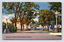 Entrance to Battery Park Street View Burlington VT Vermont UNP Linen Postcard Q2 picture