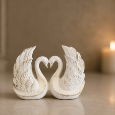 Vintage French Swan Couple Figurine White Ceramic Wedding Decor 6 Inch Gift picture