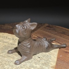 Cast Iron French Bulldog Doorstop – Vintage Style Reclining Dog Rust/Black picture