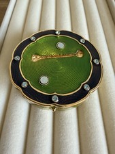 Vtg Joan Rivers Hidden Treasures Green Guilloche Enamel Round Trinket Box ONLY picture