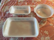 Vintage 3 Piece Set Of Glasbake Thistle Pattern Bowl, Loaf Pan, Casserole picture