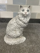 Vintage Italian Resin White Persian Cat Statue 11” Large Heavy Figurine 2.5kg picture