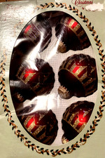 Christmas by Krebs Glass Ball Ornaments Set of 6 Burgundy Gold Glitter Boxed picture