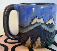Mara Stoneware 16 oz Mug Snowy Mountains Landscape Hand-Etched Pottery Mexico picture