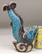 Vintage Chinese Turquoise Glazed Ceramic Fish Figurine Carp Koi Roof Tile picture