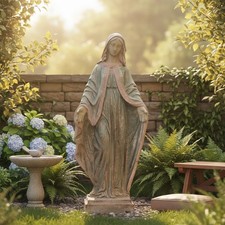 Large Vintage Virgin Mary Outdoor Statue - 31” Unique Hand-Painted Design picture