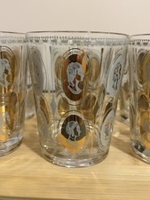 Vintage Libbey Famous Mistresses Lowball Glasses Set 7 Gold Cameo MCM picture