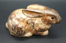 Vintage Otagiri Stoneware Bunny Rabbit Miniature Figurine Mottled Brown Glazed picture