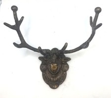 VTG Metal Brass Deer Head Trophy Wall Mount, 8 Point Antler Stag Rack picture