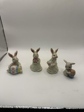 Vintage Easter Bunny Rabbit Figurines Set of 4 Bisque Porcelain Eggs * picture