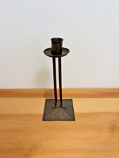 Antique Roycroft Hammered Copper Strap Candlestick 7.5in Arts & Crafts Orb Mark picture