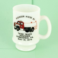 Vintage 1979 Milk Glass Mug Pioneer Hose Co #1 Robesonia PA Fire Truck Housing picture