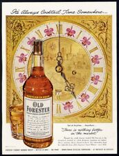 Kentucky Bourbon OLD FORESTER Whisky Ad 1951 Clock with Orchids Cocktail Time picture