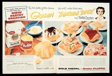 Betty Crocker cake flour ad vintage 1956 shortening 2 split page advertisement picture