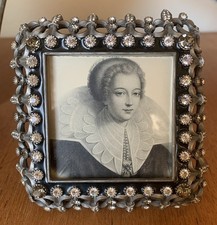 RARE VTG JAY STRONGWATER SMALL 4x4” FLEUR DE LIS TIARA SCROLL CRYSTAL FRAME picture