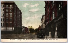 1912 Main St Looking North Ashton & Trust Rockford Illinois ANTIQUE Postcard picture