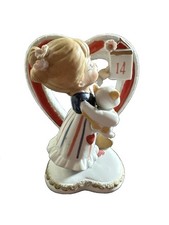 Vintage Lefton 243 Valentine Girl w/ Cat Open Heart with 14 Note Figurine *Read* picture