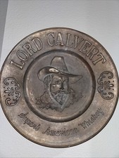 Antique Vintage Large Brass Charger Wall Plate Advertising Lord Calvert Whiskey picture