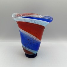 Red White & Blue Handblown Art Glass Top Vase Medium 7” Tall Beautiful Abstract  picture